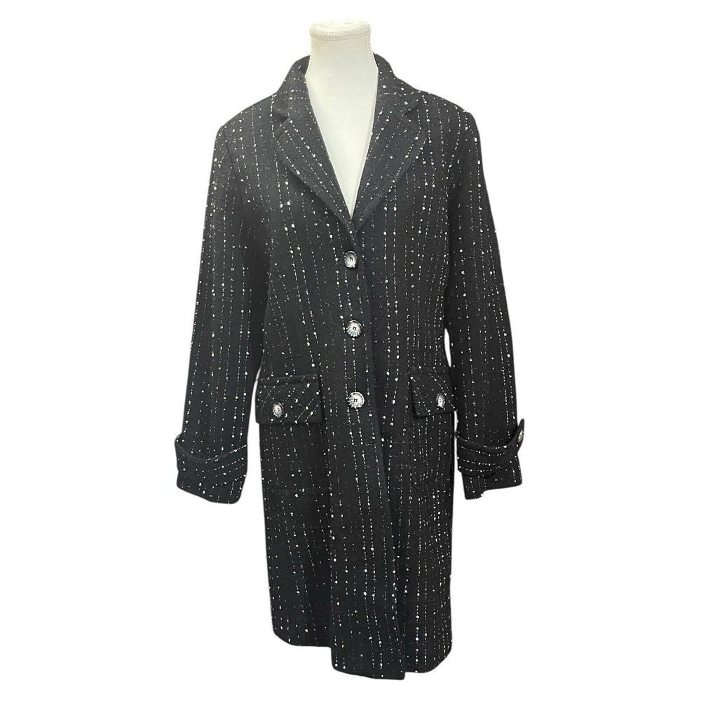 Carlucci Womens  Coat M Black Pink Casual Preppy Academia Trench Midi Polka Dots